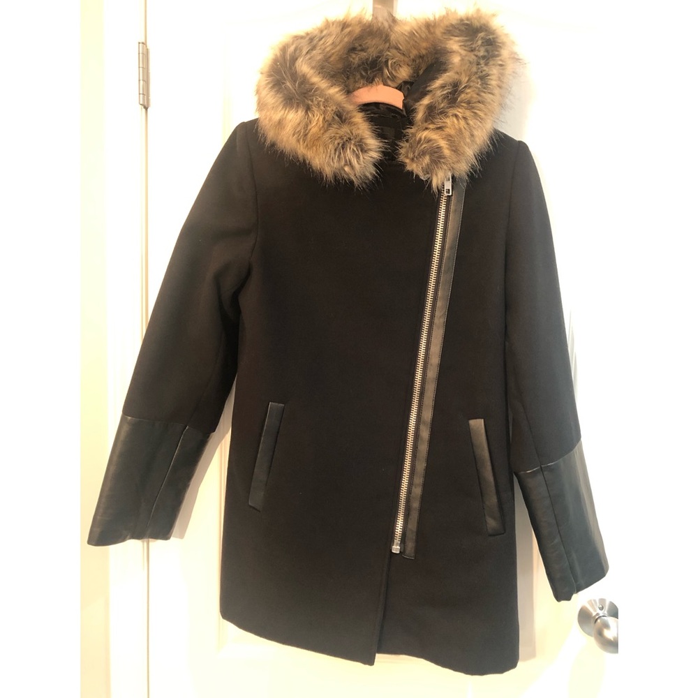 NWOT Attitude Black Winter Coat with Faux Leather Trim